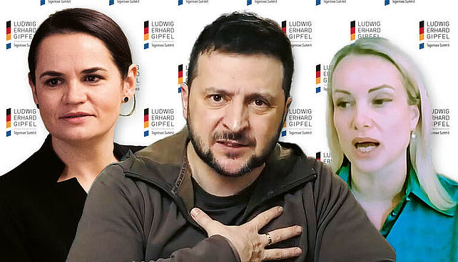 Wolodymyr Selenskyj, Swetlana Tichanowskaja und Marina Owsjannikowa 