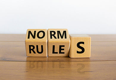 würfel mit aufschrift norms rules