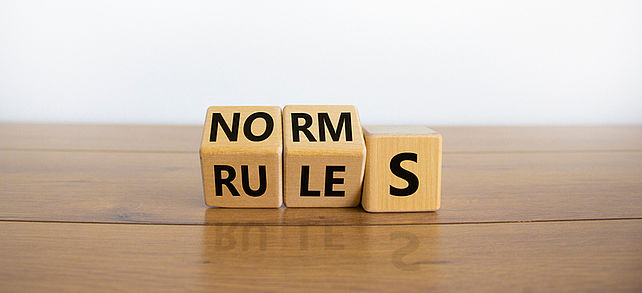 würfel mit aufschrift norms rules