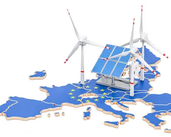 Illustration von Europas Landkarte, mit Bezug auf erneuerbare Energien.